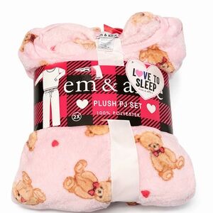 NWT em & alfie Pink Teddy Bear plush pj set, 2X